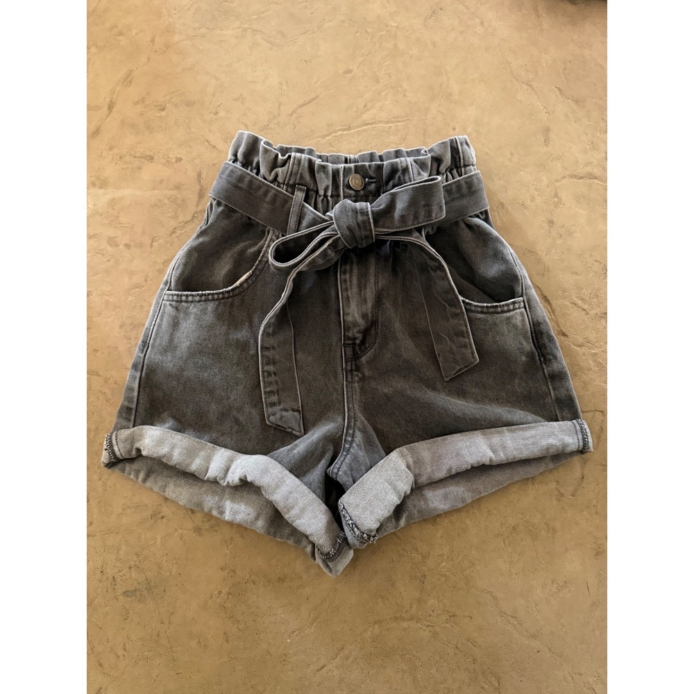VERVET by Flying Monkey Gray Paperbag Waist Denim Shorts XS VT899 High Rise Belt